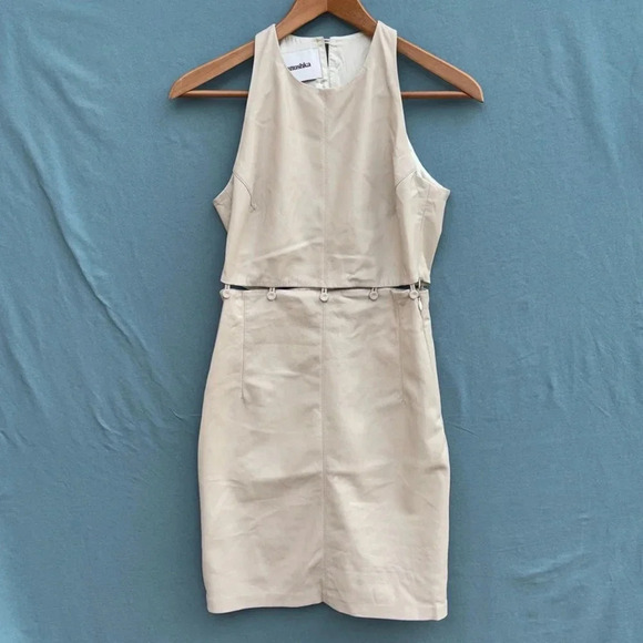 NWOT NANUSHKA Layan Vegan White Leather Mini Dress Women Ivory Button Waist XS - Picture 1 of 8